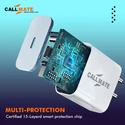 Callmate 20 W Qualcomm 3.0 3 A Mobile Charger with Detachable Cable (White, Cable Included) Callmate 20 W Qualcomm 3.0 3 A Mobile Charger with Detachable Cable (White, Cable Included)